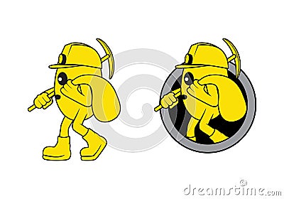 Gold miner mascot cartoon character design illustration Vector Illustration