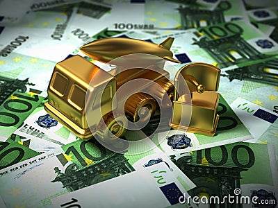 Gold Missile System And Radar On The Euro Money Stock Photo