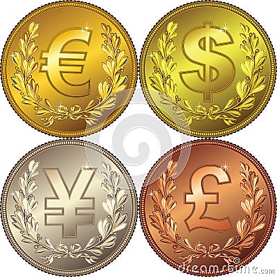 Gold Money coin with currencies Vector Illustration