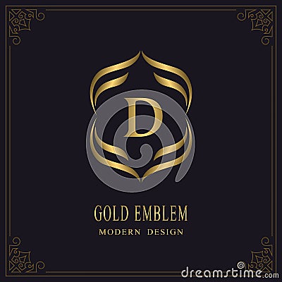 Gold Monogram. Letter D. Graceful Emblem Template. Simple Logo Design for Luxury Crest, Royalty, Business Card, Boutique, Hotel, Vector Illustration