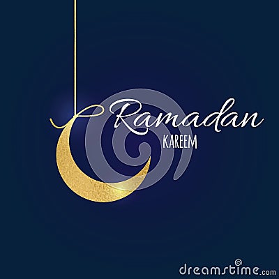 Gold moon, text Holy Month of Muslim Community, Ramadan Kareem dark greeting banner Stock Photo