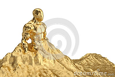 Gold mountain and low poly man.3D illustration. Cartoon Illustration