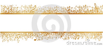 Gold musical notes frame isolated on white background Vector Illustration