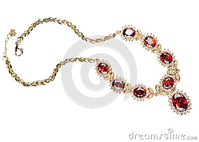 Gold necklace with gems isolated Stock Photo