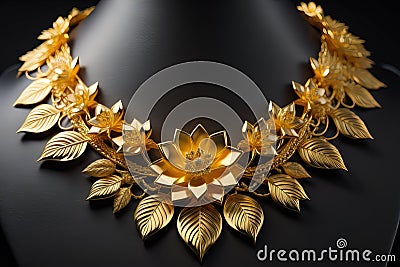 Gold necklace on a mannequin on a black background. ai generative Stock Photo