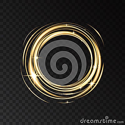 Gold neon circle lights effect with sparkles. Vector Illustration