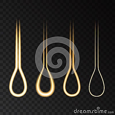 Gold neon hair follicle set for cosmetics packing design. Vector Illustration