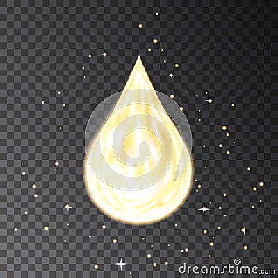 Gold neon oil drop isolated on transparent background. Vector Illustration