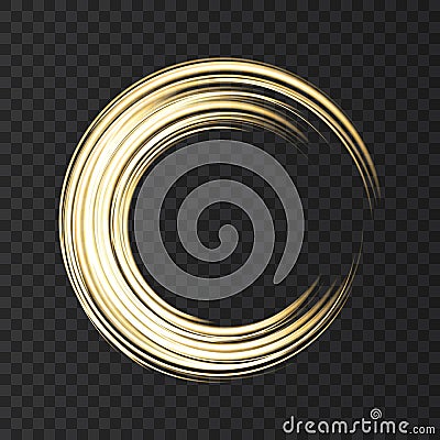 Gold neon round frame with lights effects Vector Illustration