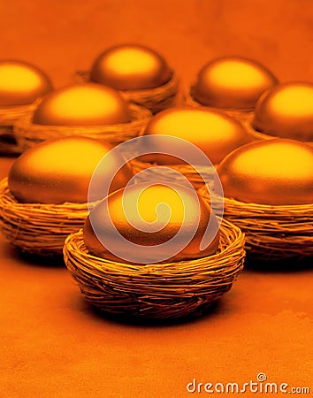 Gold Nest Egg Basket Savings Stock Photo