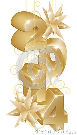 Gold New Year or Christmas 2014 Decorations Vector Illustration