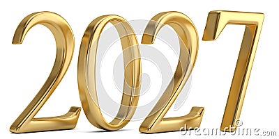 Gold new year number isolated on white background 3D illustration. Cartoon Illustration