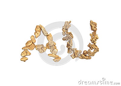 Gold nuggets spelling AU Stock Photo