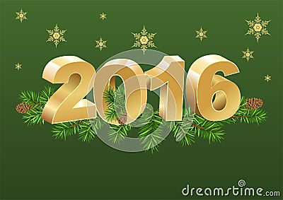 2016 gold number and spruce branches Vector Illustration