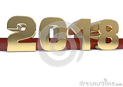 Gold number 2018 two thousand and seventeen on a red and white background. 3D illustration Cartoon Illustration