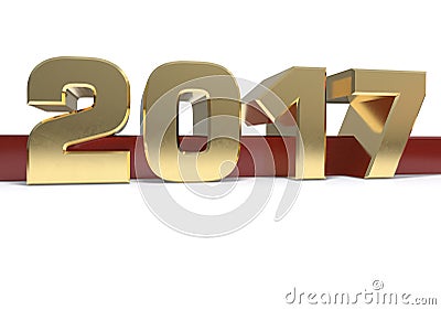 Gold number 2017 two thousand and seventeen on a red and white background. 3D illustration Cartoon Illustration