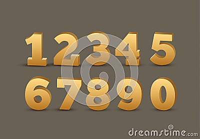 Gold number vector luxury set. Metal golden royal number alphabet Vector Illustration