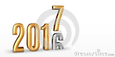 2016 gold number year change to 2017 new year in white studio room, New year concept,3D rendering, Leave space for display your c Stock Photo