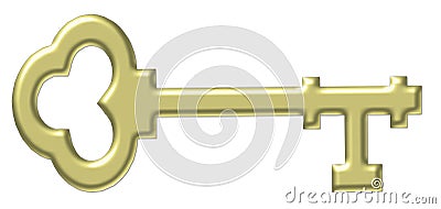 Gold old-fashioned skeleton key Stock Photo