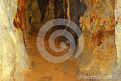 Gold - old roman tunnel in gold mine Rosia Montana, Transylvania Editorial Stock Photo