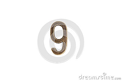 Gold old vintage retro Font Number 9 Stock Photo