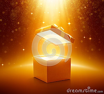 Gold open gift box Stock Photo