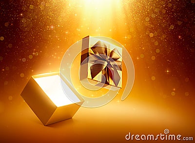 Gold open gift box Stock Photo