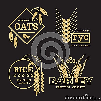 Gold organic wheat grain farming agriculture vector logo set on black background Vector Illustration