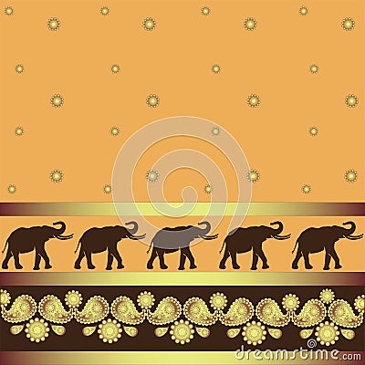 Gold ornament and elephants. Vector Illustration