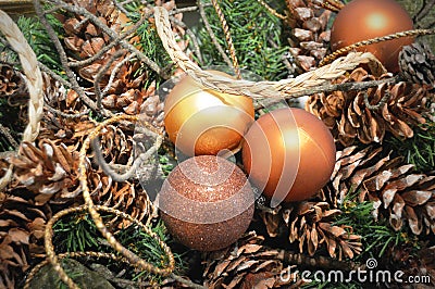 Gold Ornaments Pinecones Stock Photo