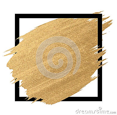 Gold paint in black square brush strokes Stock Photo