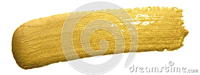 Gold paint brush smear stroke. Acrylic golden color stain on white background. Abstract gold glittering textured glossy illustrati Cartoon Illustration