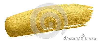 Gold paint brush smear stroke. Acrylic golden color stain on white background. Abstract gold glittering textured glossy illustrati Cartoon Illustration