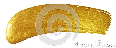 Gold paint brush smear stroke. Acrylic golden color stain on white background. Abstract gold glittering textured glossy illustrati Cartoon Illustration