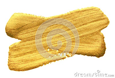 Gold paint brush smear stroke. Crossed golden color stain on white background. Abstract gold glittering textured glossy illustrati Cartoon Illustration