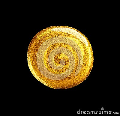 Gold paint drop sample stroke isolated on black background. Flowing abstract Gold metallic paint smudge close-up Stock Photo