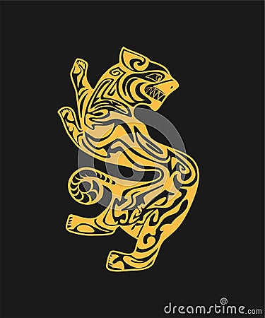 Gold panther profile in style of Scythian tattoo isolated on black background Vector Illustration