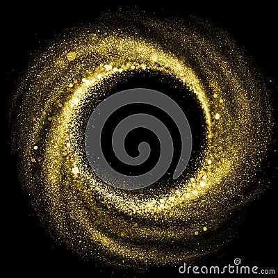 Gold particle swirl effect. Golden glitter circle twirl trace Stock Photo