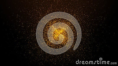 Gold particles abstract background with shining golden floor particle stars dust.Beautiful futuristic glittering in space on black Stock Photo