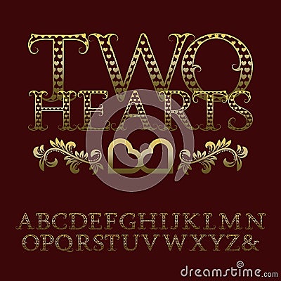 Gold patterned letters with tendrils. Vintage romantic font Vector Illustration