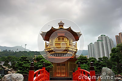 Gold Pavilion in hongkong Stock Photo