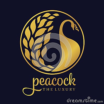 Gold peacock luxury circle logo sign vector design Vector Illustration
