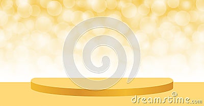 Gold pedestal stage on bokeh soft for background, stage podium 3d for cosmetics product display show, golden pedestal stand deluxe Vector Illustration