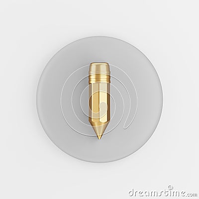 Gold pencil icon. 3d rendering round gray key button, interface ui ux element Stock Photo