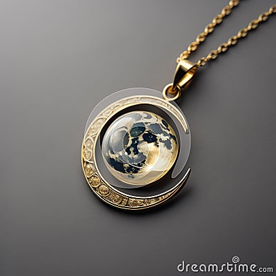 Gold pendant with moon planet Stock Photo