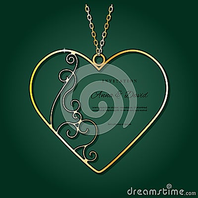 Gold pendant in the shape of heart. Vector Illustration