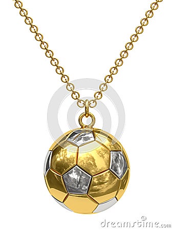 Gold pendant in shape of soccer ball on chain Stock Photo