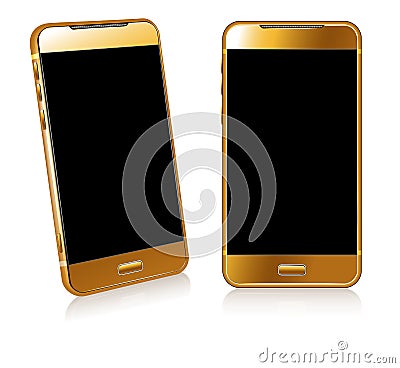 Gold Phone Cell Smart Mobile Vector Illustration