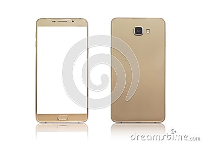 Gold phone front and backside view isolated on white background Stock Photo
