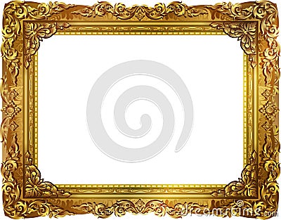 Gold photo frame with corner thailand line floral for picture Stock Photo